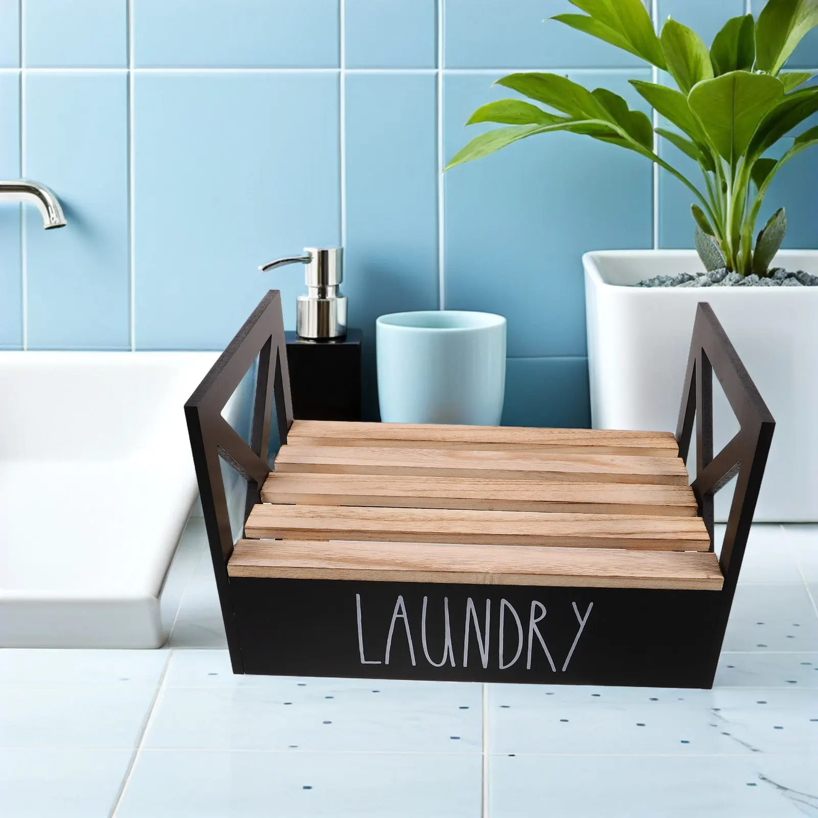 Wooden Laundry Detergent Holder Rack Space Saving Farmhouse Soap Dispenser Stand for Liquid Detergent Storage 15.35x9.45x9.45