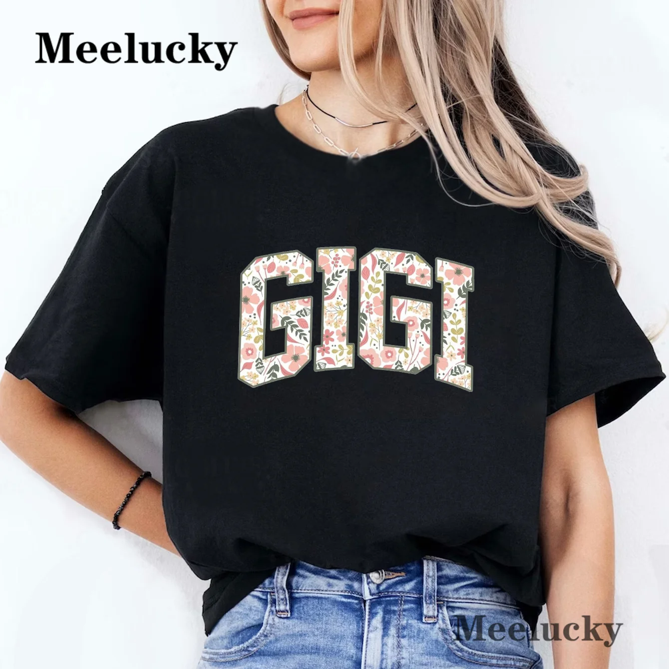 Gigi And Grandma Flower Letter Pattern Print Graphic Print T Shirt Women Flowers Summer Fashion Tee Shirt Femme Streetwear