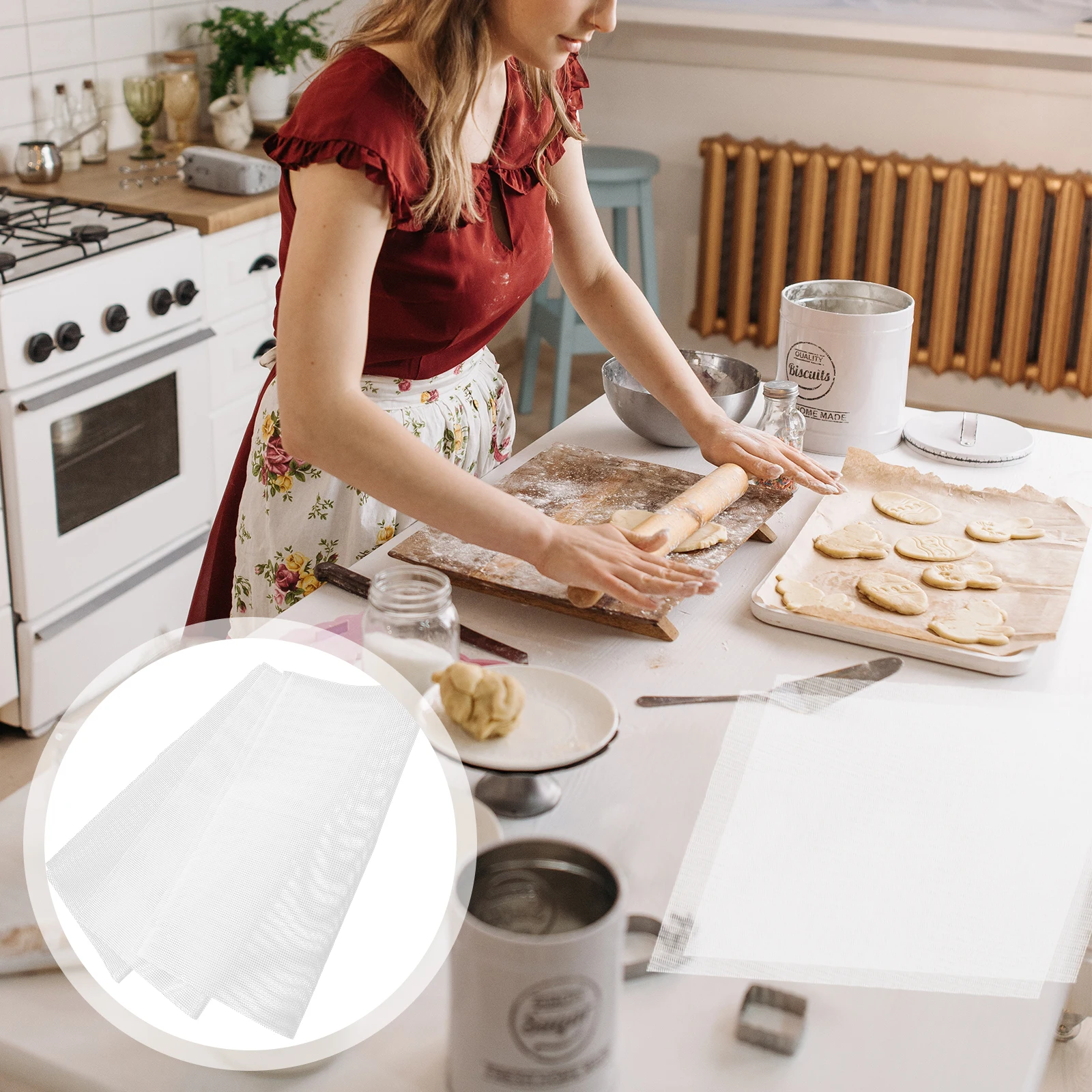 

5pcs Reusable Silicone Food Dryer Mats Non Stick High Temp Resistant Dehydrator Sheets Baking Accessories White