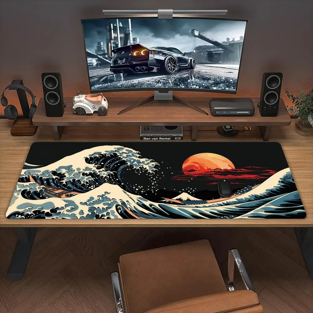 

Giant waves and full moon design large Mouse Pad Desk Mat office mat pc accessories Keyboard Extended pad Gaming mats maus pad