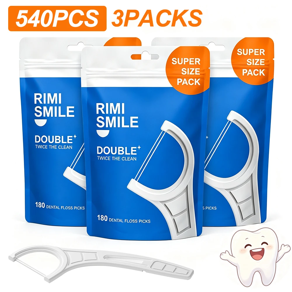 540本入り-rimi-smile-ディープクリーン-ダブルフロスピック、携帯用ポケットボックス＆大型家庭用フロスピック