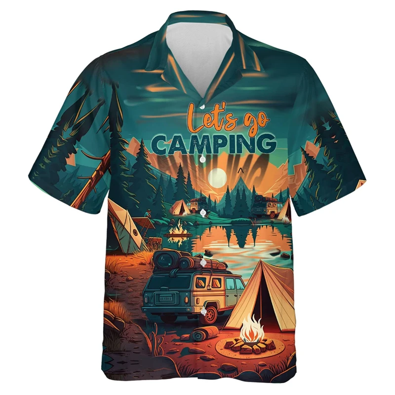 Camping Club 3D Print Beach Shirt Hawaiian Streetwear Outdoor Adventure Team Shirts For Men Clothes Camp Party Short Sleeve Tops