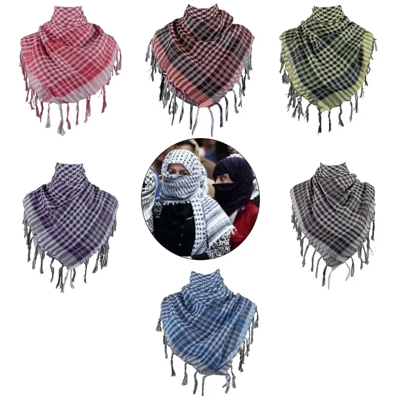 Shemagh Desert Scarf Colorblock Houndstooth Pattern Arab Keffiyeh Shawl Wrap with Tassels Scarves Bandana Head Wraps