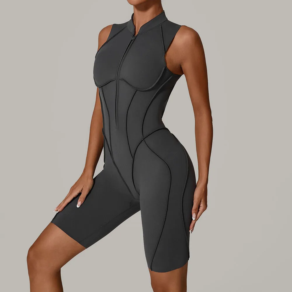 

Women's 3D Brushed Unitard - Front Zip Yoga Bodysuit Cutout Back Workout Suit Moisture Wicking for Running Gym 4-Way Stretch