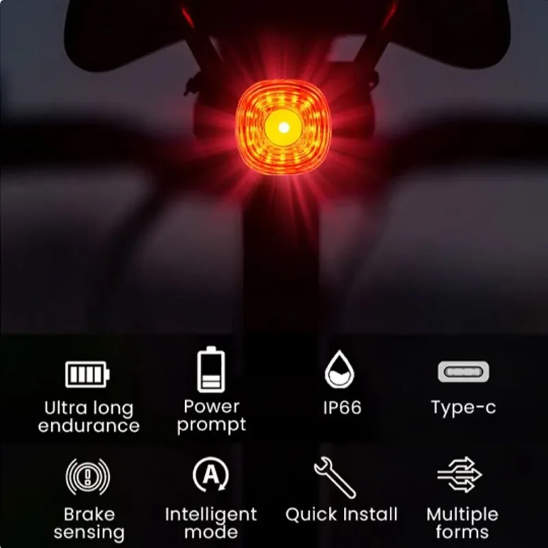 USB Rechargeable Bike Light Bike Rear Light Bike Taillight Rear Bicycle Light Bicycle Smart Auto Brake Sensing Light Waterproof