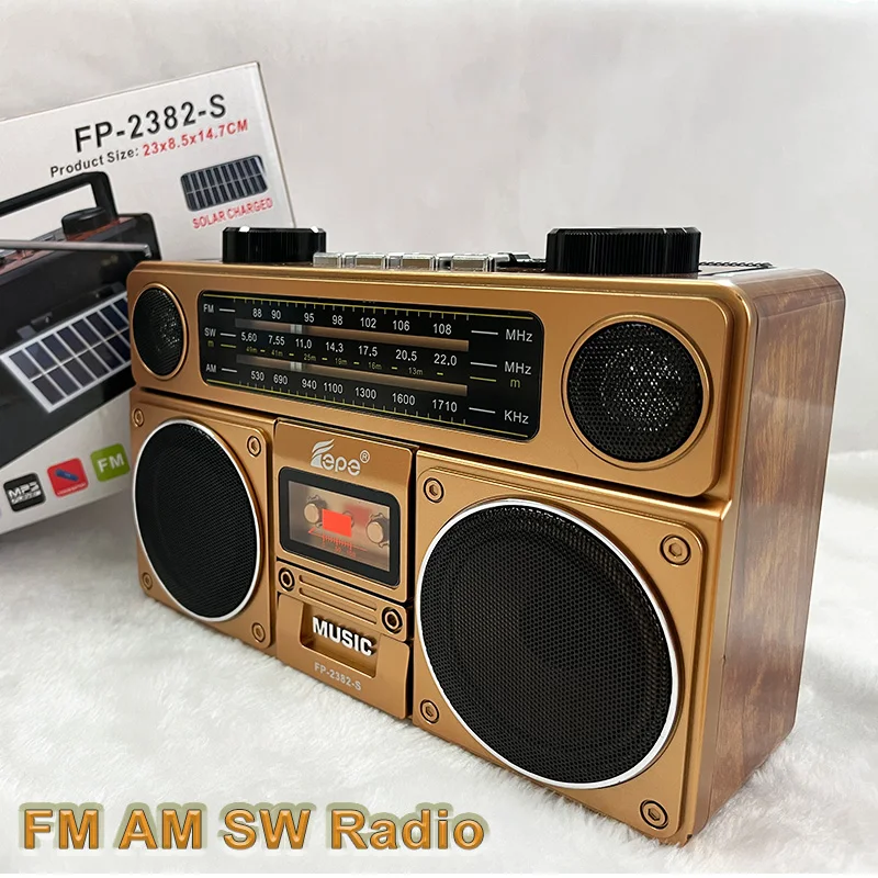 Retro Bluetooth Radio FM AM SW 3 Bands Support Solar Charging USB TF Card Music Player Wireless Speaker Best Gift For Elderly