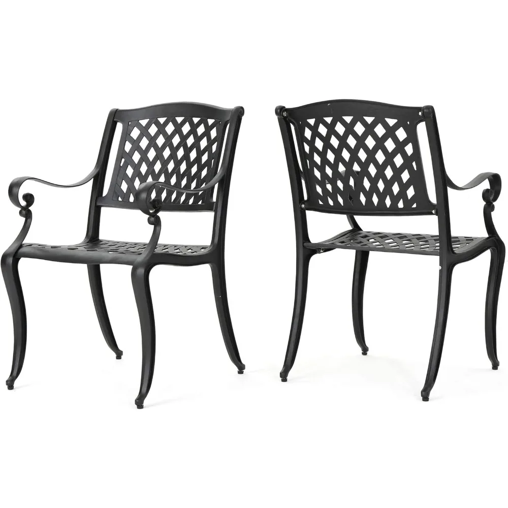 Hallandale Outdoor Cast Aluminum Chairs, 2-Pcs Set, Antique Matte Black