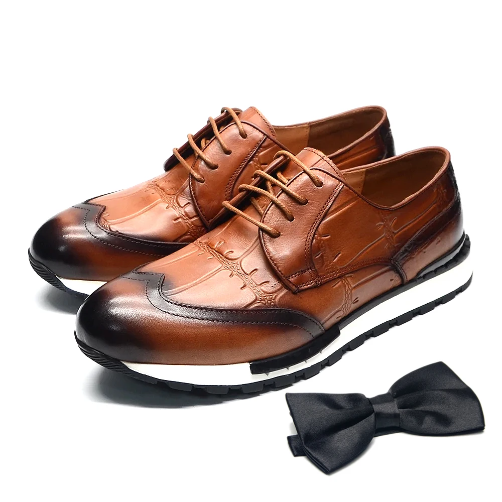 

Brand Designer Genuine Leather Men's Sneaker Shoes Comfortable Casual Footwear Male Wingtip Lace-up Casual Derby Shoes for Men
