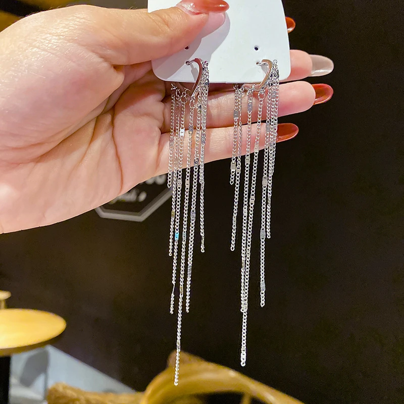 Light Luxury Long Tassel Hoop Earrings Korean Style Temperament Love Heart Dangle Earrings Handmade Female Jewelry Wedding Gift