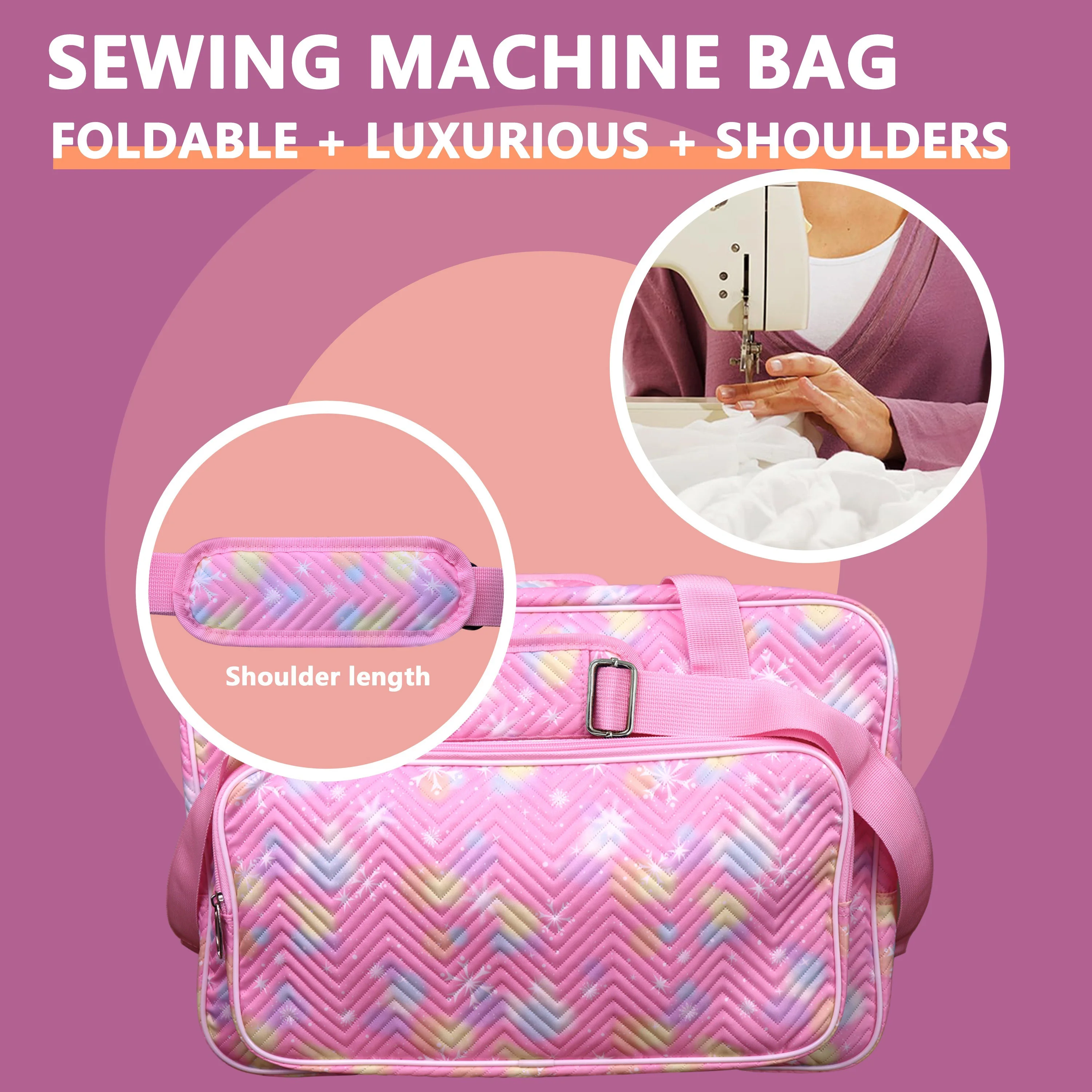 Sewing Machine Carrying Case, Overlocker Storage Bag With Shoulder Strap Universal Tote Travel Bag  For Girls