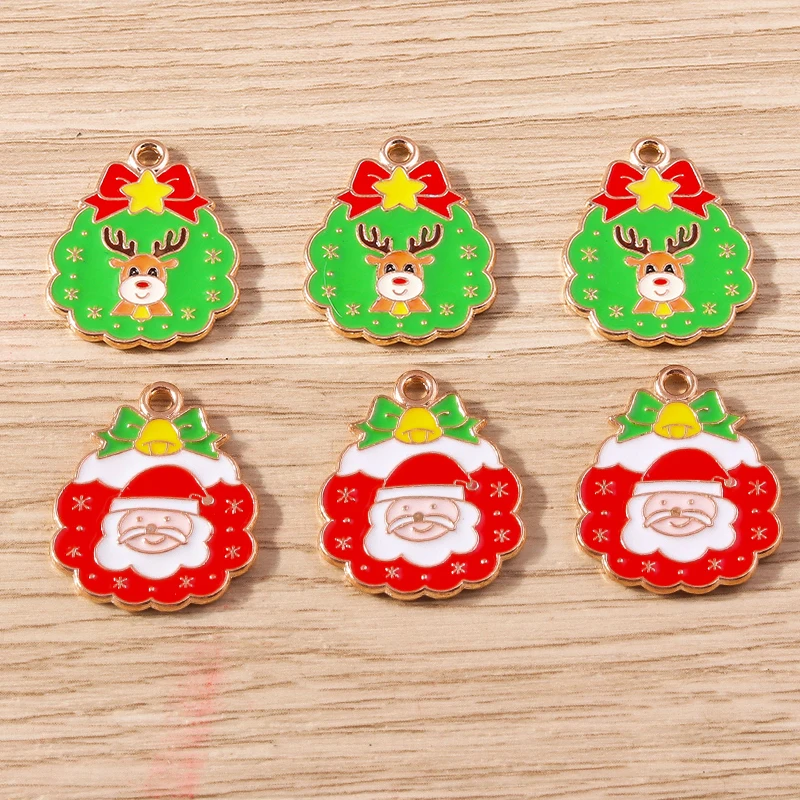 10 stücke Cartoon Hirsch Charms Emaille Weihnachten Santa Claus Charms Anhänger für Schmuck Herstellung Ohrringe Halsketten DIY Handwerk liefert