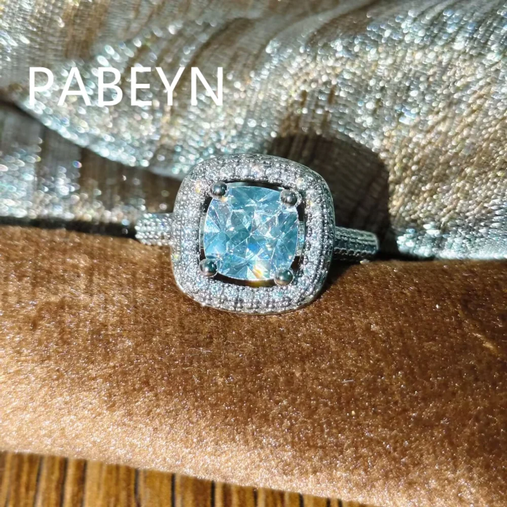 

925 Sterling Silver Stylish Simple Generous Full Zircon Square Ring Birthday Party Anniversary Gift Ladies Jewelry