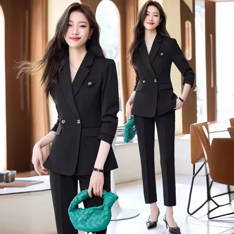 Gray Suit Jacket Women's Spring and Autumn Jewelry Shop High Sense Temperament Commute Formal Wear Business Suit Hotel Work Clot