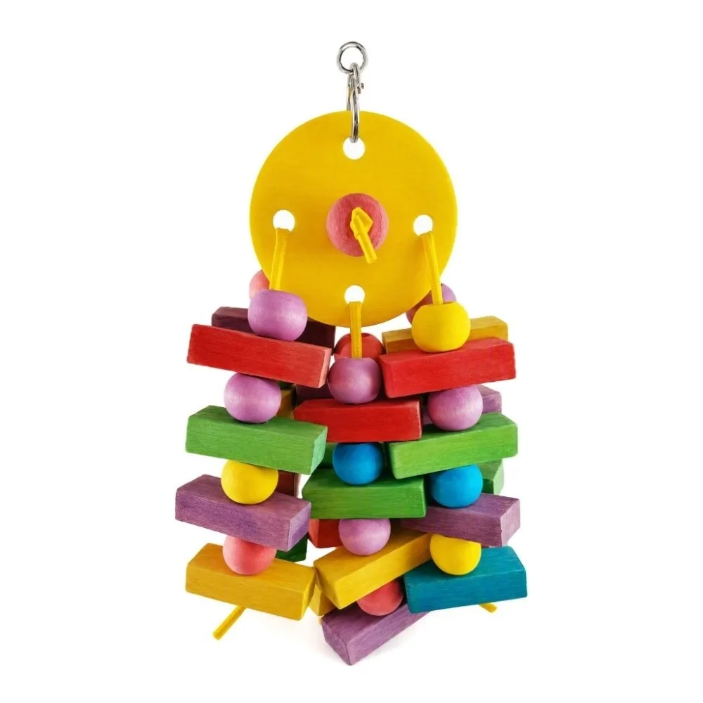 Hanging Hanging Design Parrot Swing Wooden Blocks Chewable Material Bird Chew Entertaining Feature Hanging Wooden For Parrots