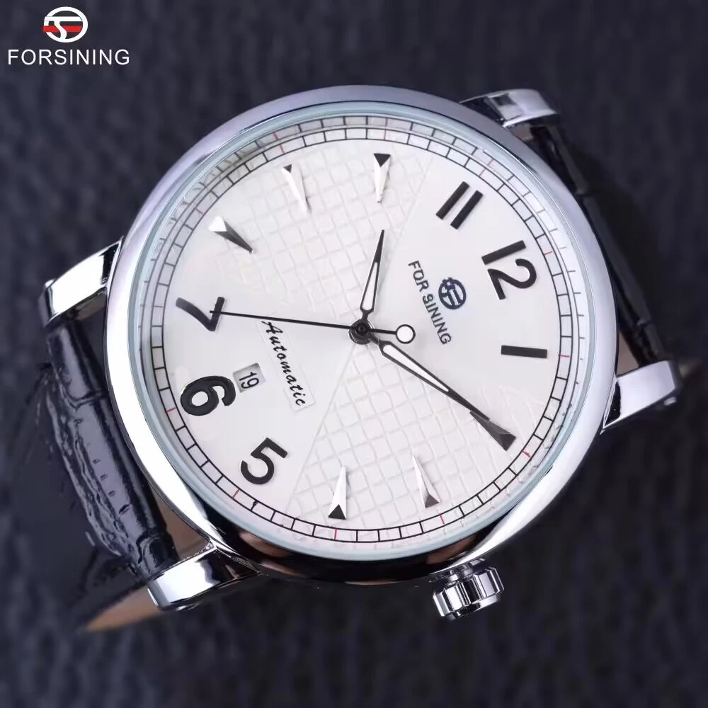 Forsining Men Business Classic Simple Design Calendar Display White Dial Male Wrist Watches Men Automatic Watch Top Brand Luxury