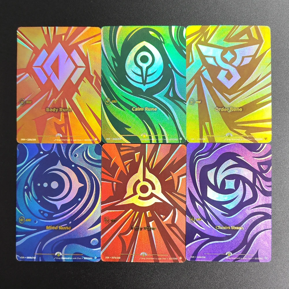 Tarjeta de Juego Proxy Riftbound League of Legends Promo Nexus NightOrigins OGN Chaos Rune 166b Fury Calm Mind Body Rune Collection