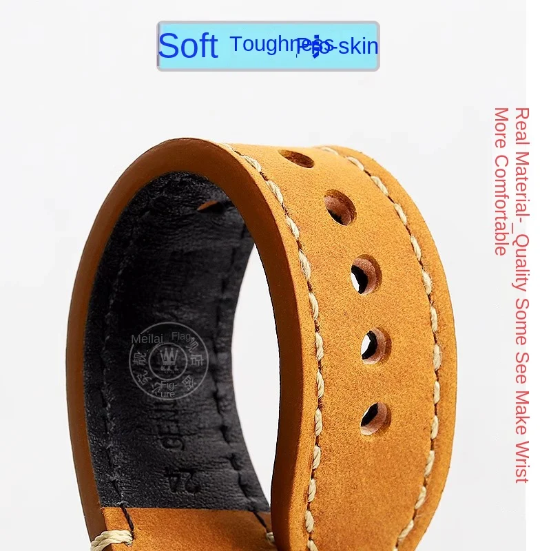 Convex mouth wristband For ORIS diving AQUIS retro Cowhide  733 7730 7740 men's watch strap 24 * 12mm 24 * 11mm belt