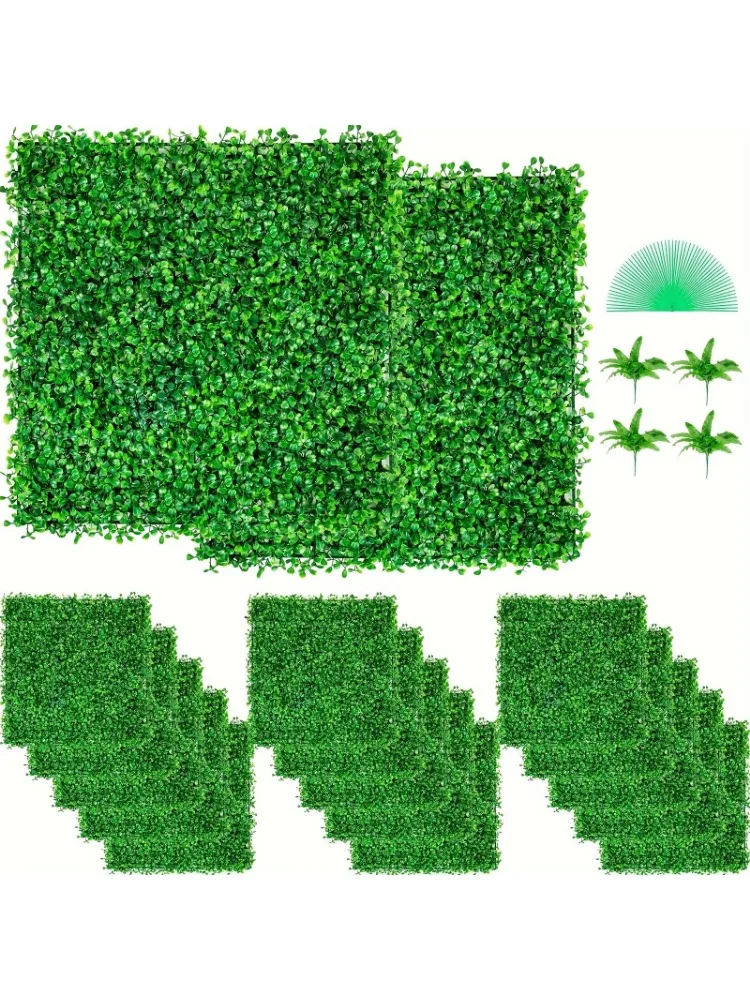 Artificial Boxwood Panel UV 48pcs Boxwood Hedge Wall Panels Artificial Grass Backdrop Wall 10X10