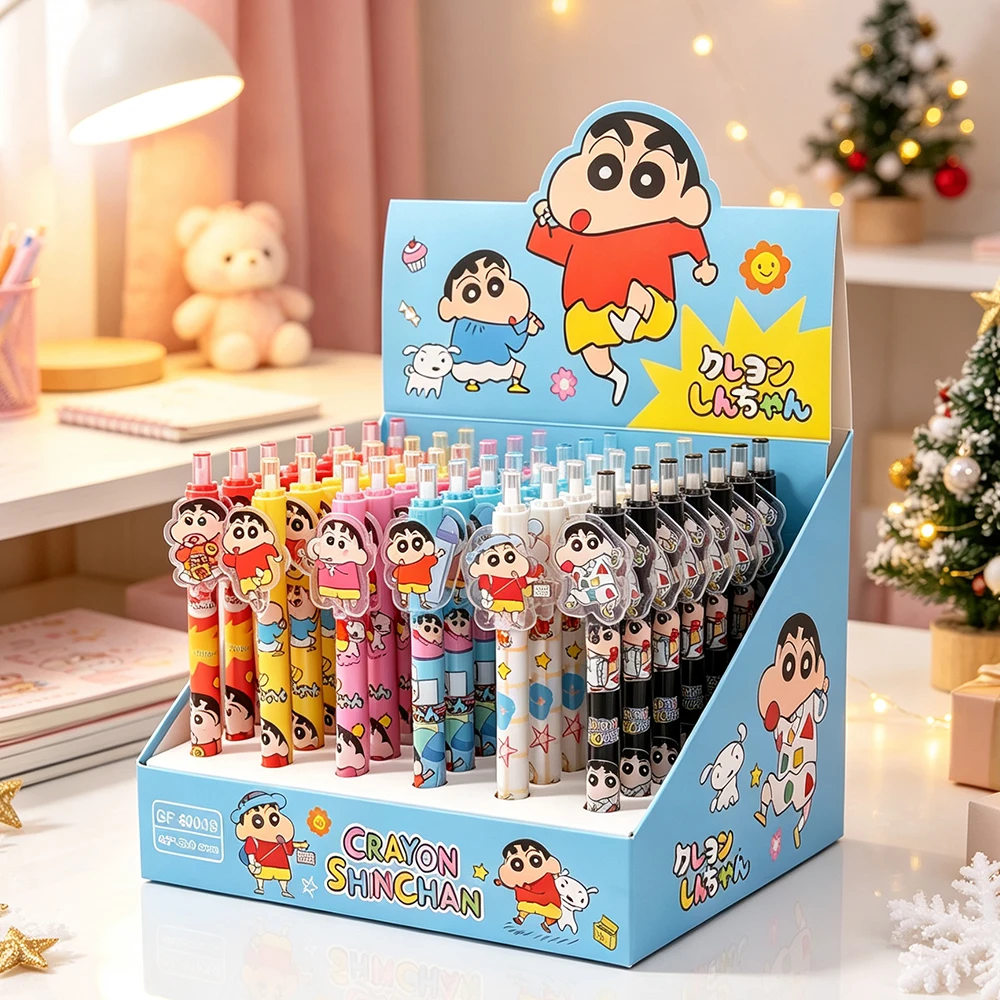 48 PCS Kawaii Crayon Shin-chan Gel Pen Set 0.5mm Black Ink Cartoon Writing Pens School Study Office Stationery Gift Kids Teens