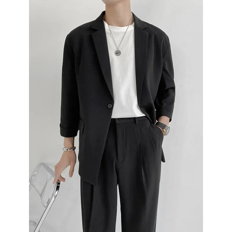 

1-A54 Style Seven-point Sleeve Casual Suit Men's Suit Summer Thin Korean Style Loose Middle Sleeve Men's Suit Two Pieces