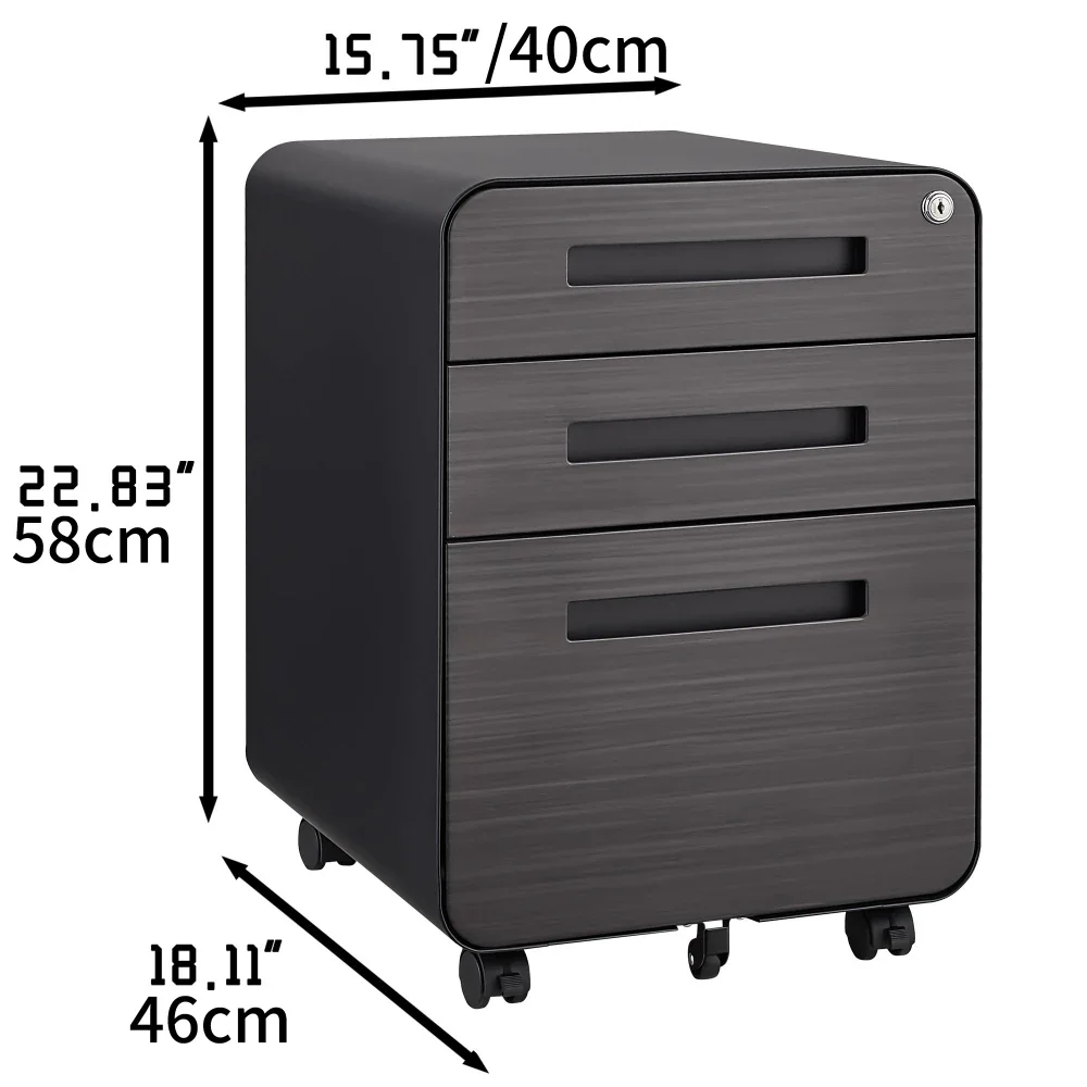 Mobiler Aktenschrank mit 3 Schubladen unter dem Schreibtisch, Büro, vielseitiger Aufbewahrungsschrank für Letter-/A4-Dateien, 5-Rad-Design, kippsicher – Detail 8
