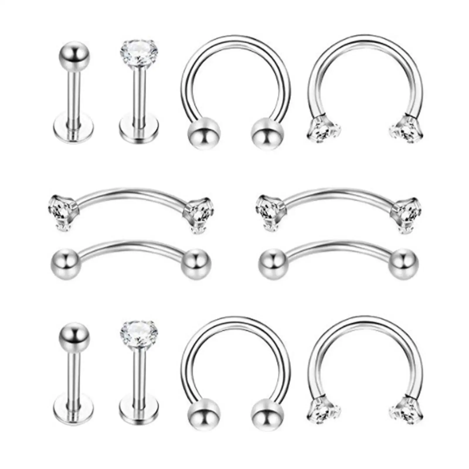 Professional Stainless Steel Piercing Jewelry Kit for Women Men with Nose Ring Earrings Barbells Studs