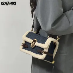 Bags for Women New Fluffy Patchwork Luxury Design Shoulder Handbags Elegant Trendy All Match Vintage Crossbody Bag Y2k Fashion