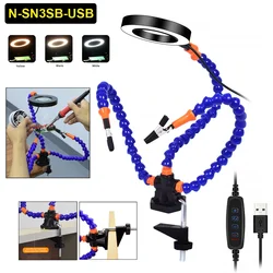 NEWACALOX Base per morsetto da tavolo che aiuta le mani a saldare strumento di terza mano con supporto per scheda PCB con lente d'ingrandimento illuminata a LED 3X