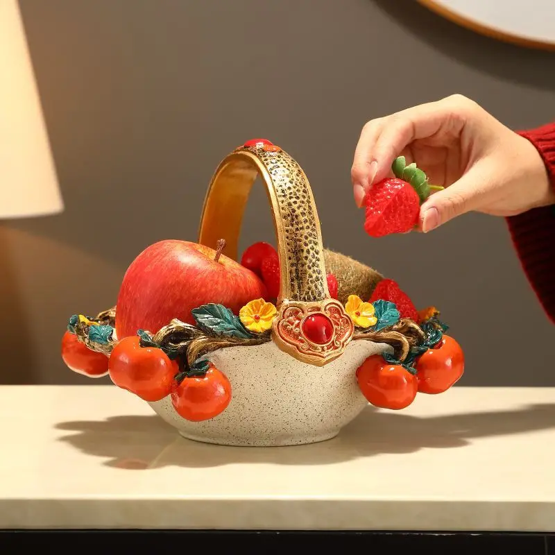 Ceramic fruit bowl hand basket high-end light luxury living room snack plate
