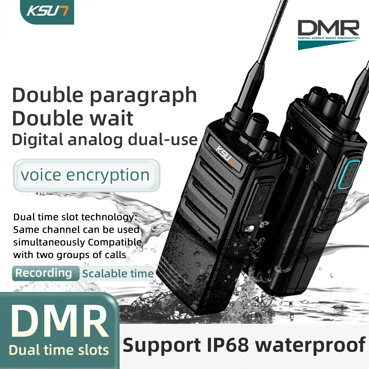 KSUN DM18UV DMR Ptt لاسلكي تخاطب طويل المدى IP68 مقاوم للماء VHF UHF Uv ثنائي النطاق مشفر راديو المحمول الرقمي