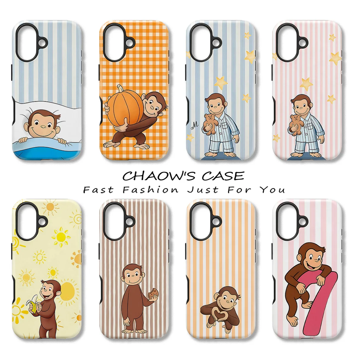 Funda de Teléfono con Diseño de Mono Curioso George para iPhone 17, 17e, 16e, 16, 15, 14, 13, 12, 11, X, XS, Air, Pro, Max, Plus, Doble Capa
