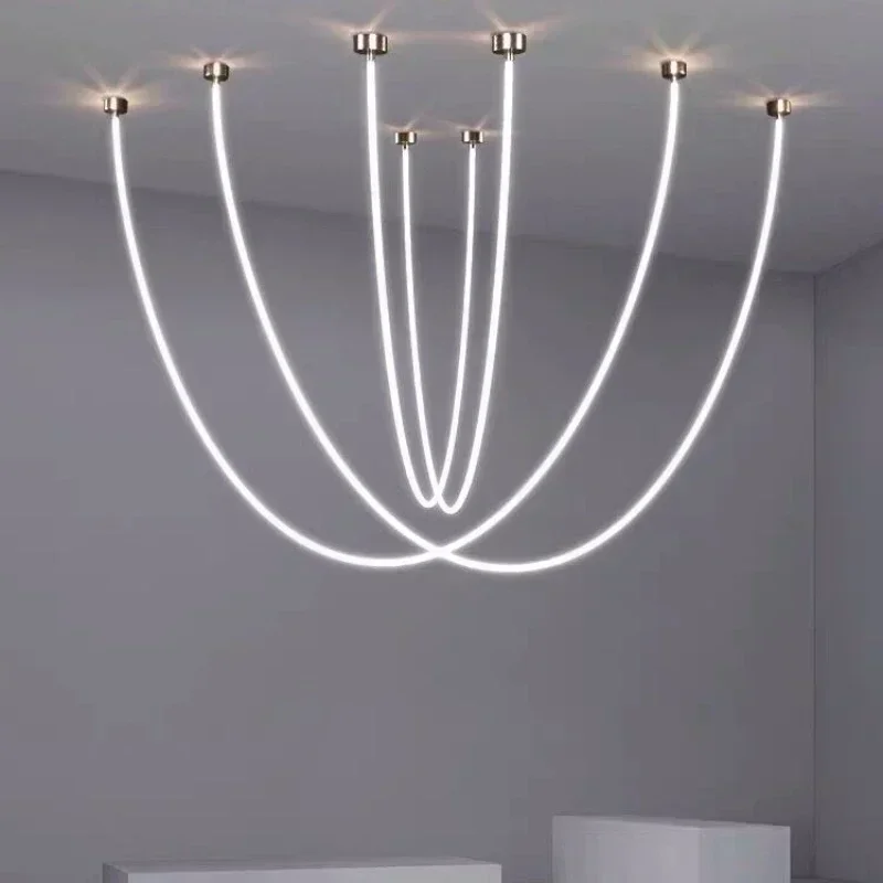 

Modern Art Design Home Decoration Hanging Chandelier Nordic Minimalist Line Silica Gel Chandeliers Led Lights Office Dining Room