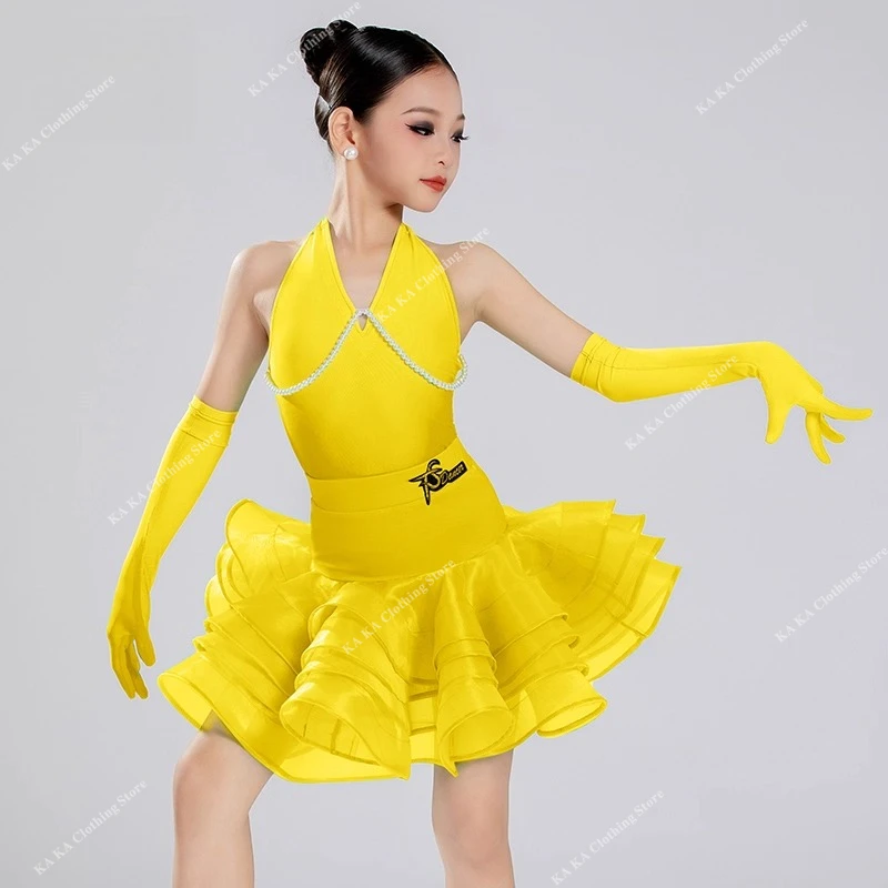 

Платье для латинских танцев сальсы, платье для танцев для девочек, платье для соревнований, самбы, танго, румбы, бальное платье, стандартный детский костюм для латинских танцев для девочек