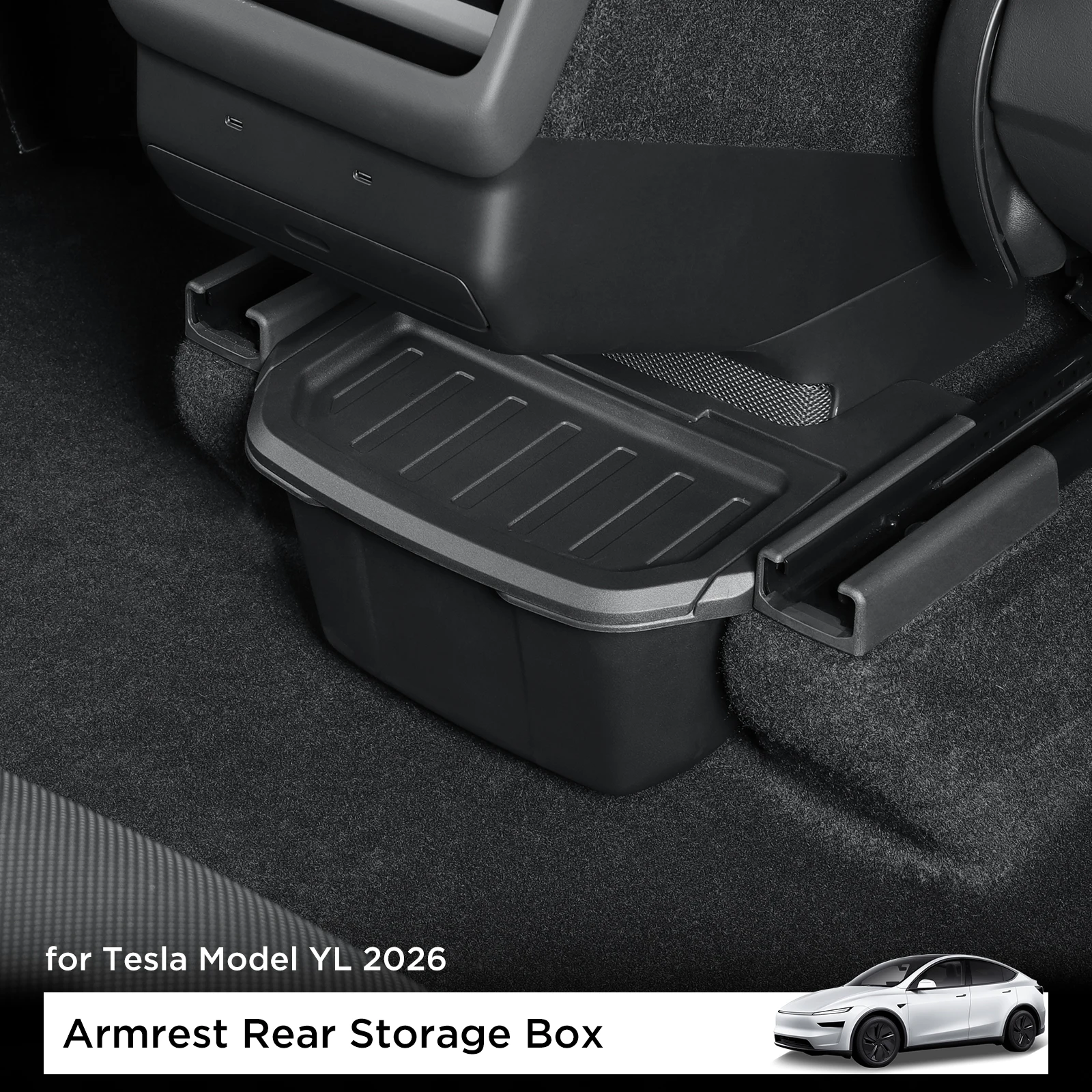 Smabee für Tesla Model YL 2025 2026 (Nicht passend für Berlin-Version) Auto-Armlehnen-Organizer für den hinteren Stauraum, Zubehör, TPE, Schwarz – Detail 1
