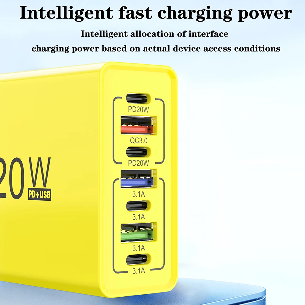 Total 120W 7 in 1 USB Type C Fast Charging Charger Mobile Phone Adapter For iPhone Huawei Xiaomi Samsung PD Quick Charge Charger