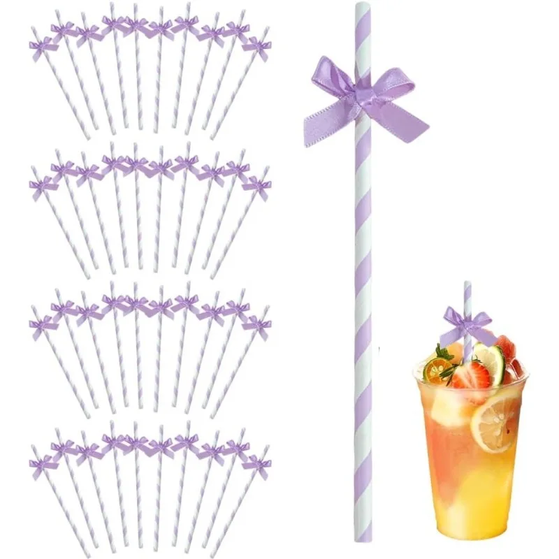 

Butterfly Stripe Paper Straws,Butterfly Ribbon Decor Disposable Party Drinking Straws, Decoration Supplies for Valentine's Day