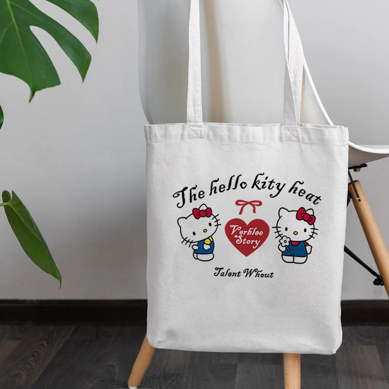 

Kawaii Leopard Kitty Graphic Printed Canvas Shoulder Bag Female Harajuku Funny Large-capacity Eco Environmental Shopper Bag