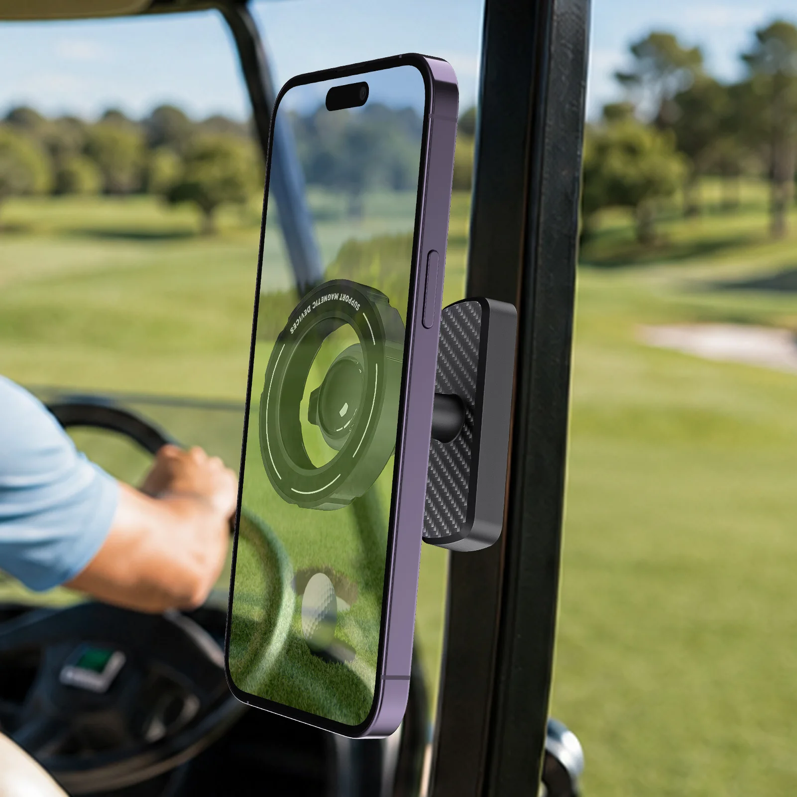 

Magnetic Base Phone Mount for Golf Cart Treadmill Gym Equipment Handles Quick Attach Holder Compatible with Most Phones Secure