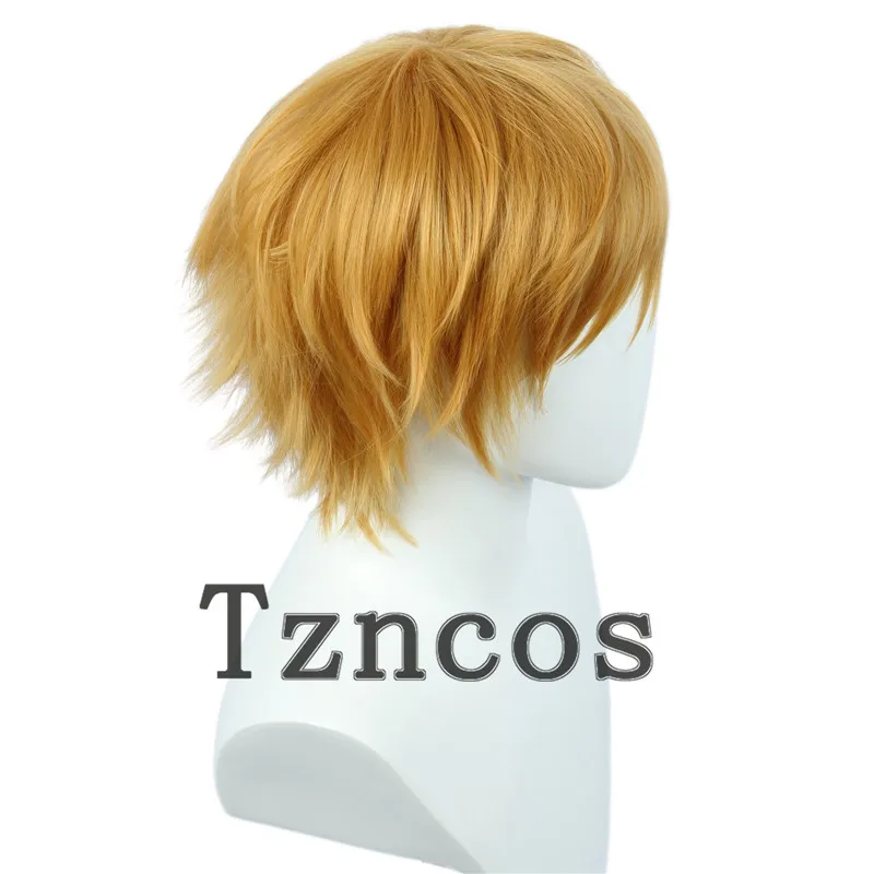 Tzncos – perruque de Cosplay synthétique pour homme, cheveux courts blonds, résistants à la chaleur