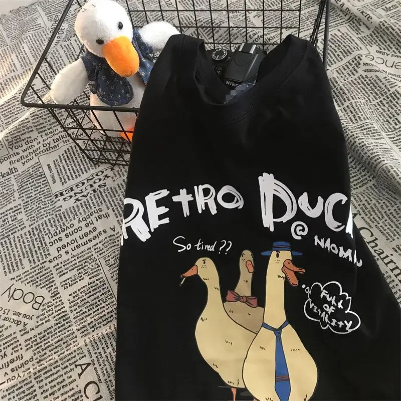 Maglietta a maniche corte Casual femminile top 2023 T-Shirt Harajuku maglietta nera stampata gatto divertente Kanji giapponese Streetwear neutro