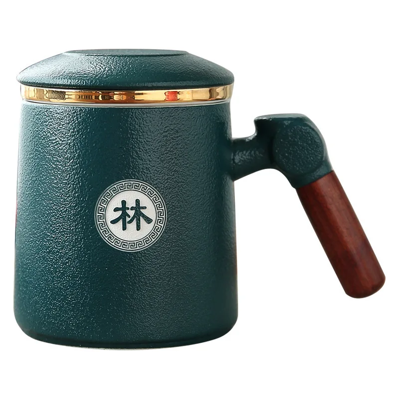 

Ceramic tea separation with lid filter tea leak office personal surname lettering