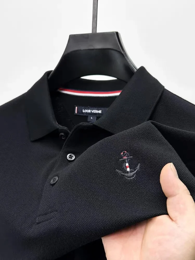 

High end brand short sleeve POLO shirt men's 2024summer fashion design embroidered lapel 100%cotton breathable ice silk T-shirt