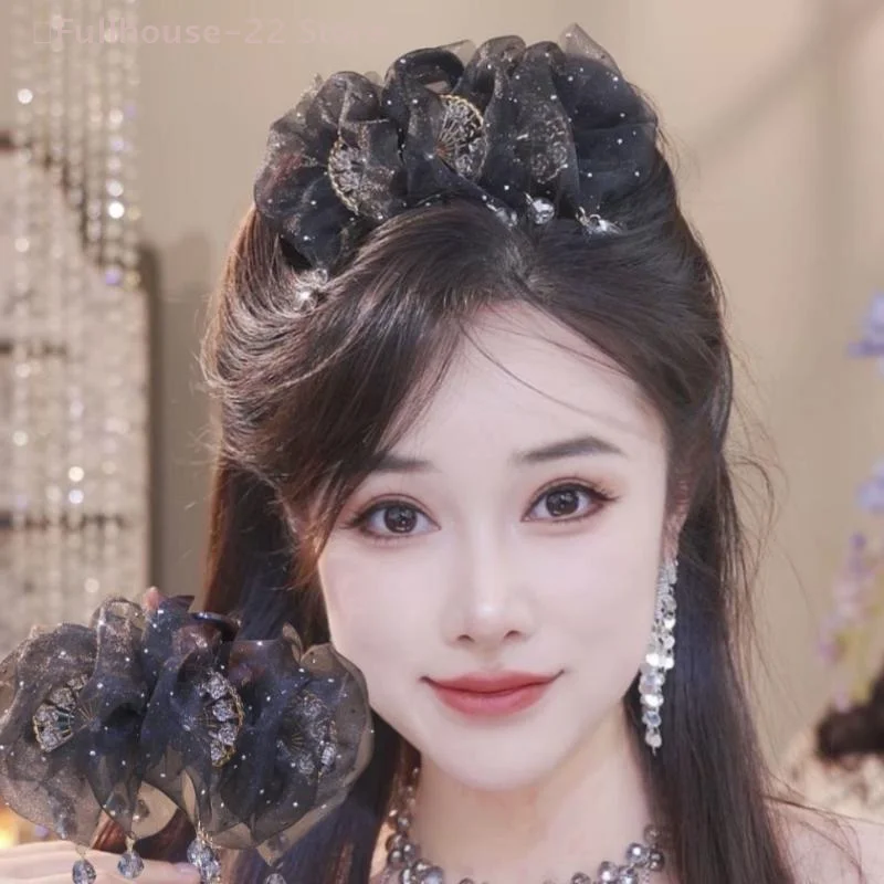 【MAX-22】Tulle Tassels Hair Claw For Women Temperament Shining Zircon Ponytail Shark Clip Princess Headdress Hair Accessories - Image 5