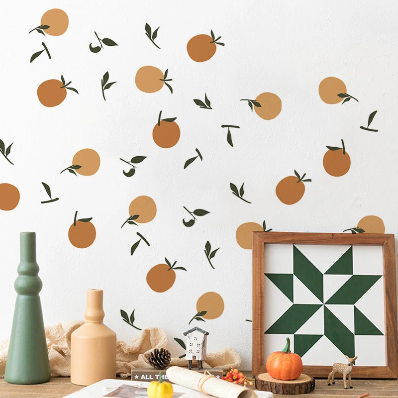 Cartoon Fruit Boho Nordic Orange Wall Sticker Nursery Home Decoration Kids Bedroom Baby Girls Boys Room Vintage Stickers