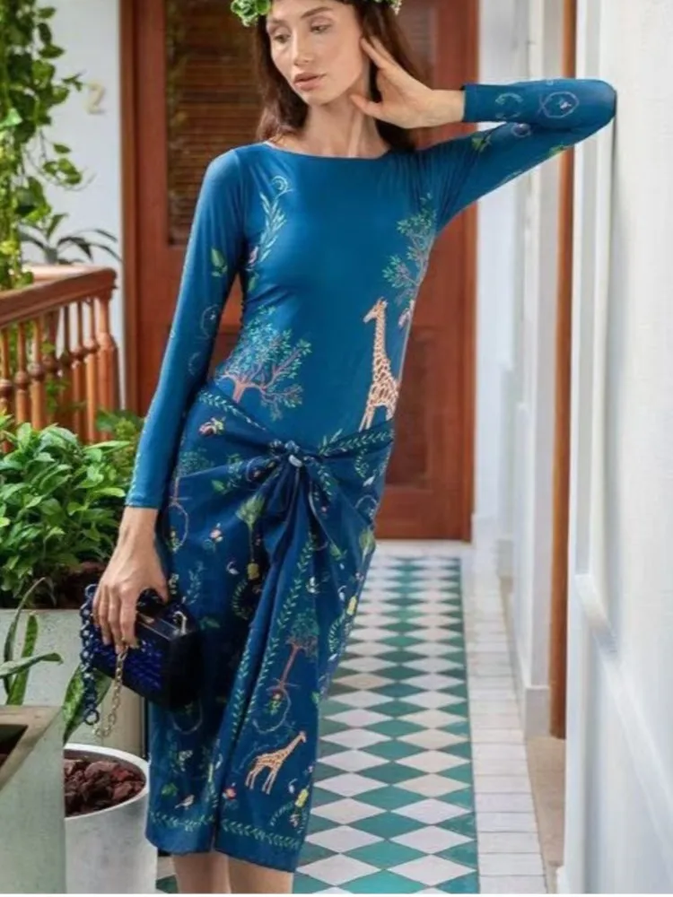 Retro Bikini Printed Fashion Two Piece Swimsuit And Cover Up With Skirt Tight Women's Bandage Summer Beach Luxury Elegant