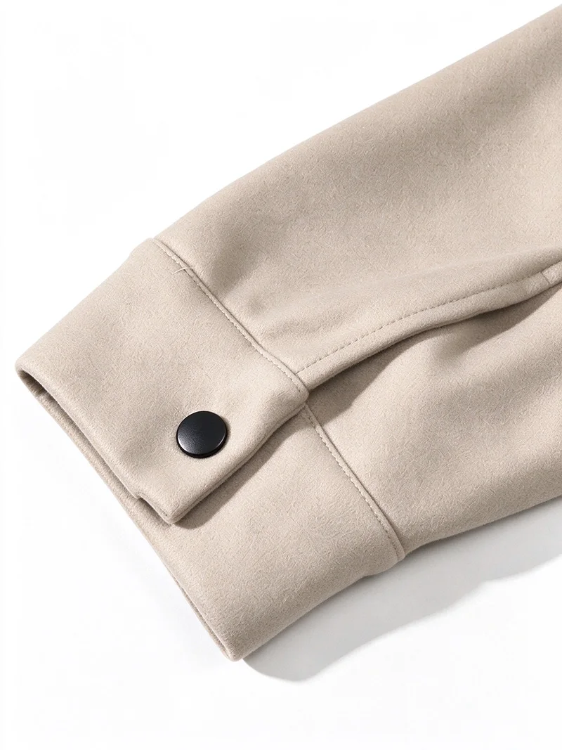 Herrenjacke aus gebürstetem Polyester, Reversjacke mit Knopfleiste/Reißverschluss und Tasche, bequeme, lässige Herbst- und Winterjacke für Büro und Business – Detail 30