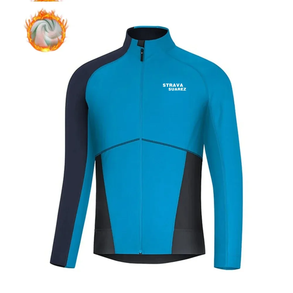 STRAVA SUAREZ Winter Thermal Fleece Jacket Men Long Sleeve Sport Wool Jersey Bicycle Cycle Printed Uniform Road Ciclismo Hombre