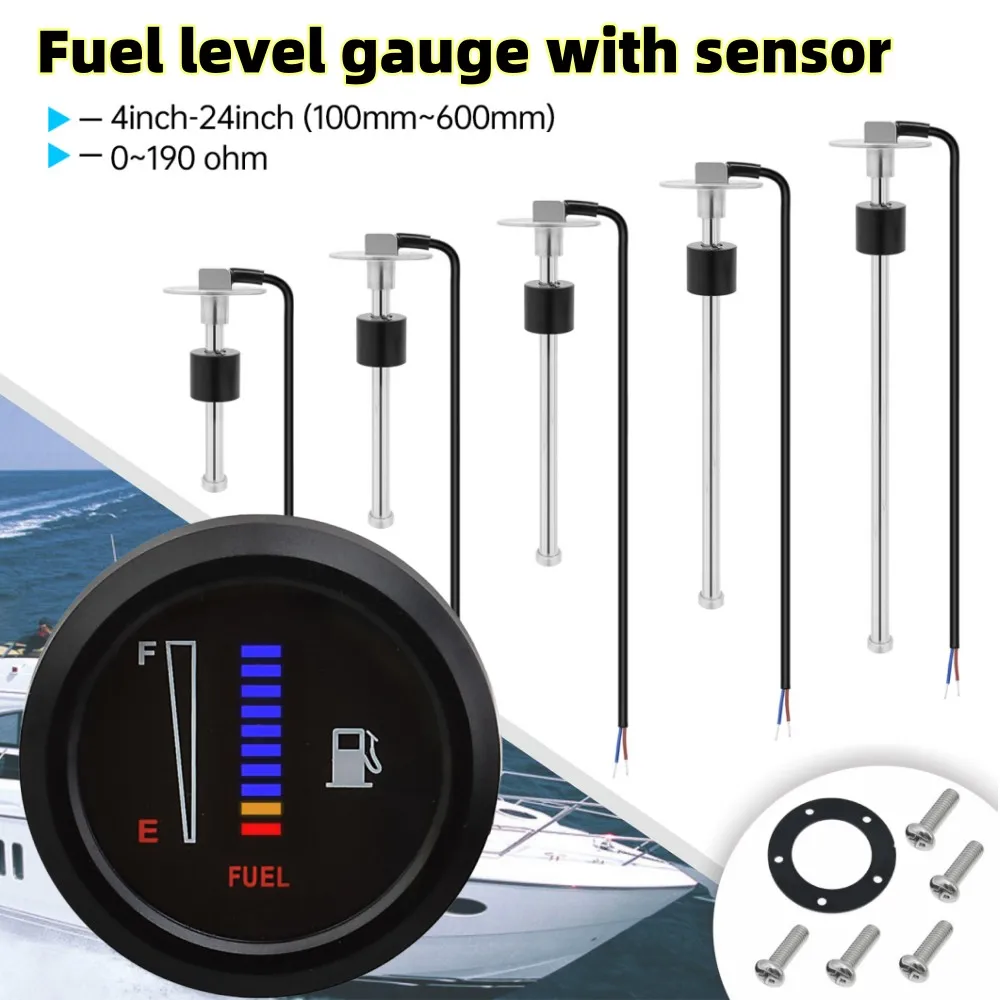 Universal 12V/24V Fuel Level Gauge With 0-190 ohm 100MM 150MM 200MM 250MM 300MM 400MM Stainless steel