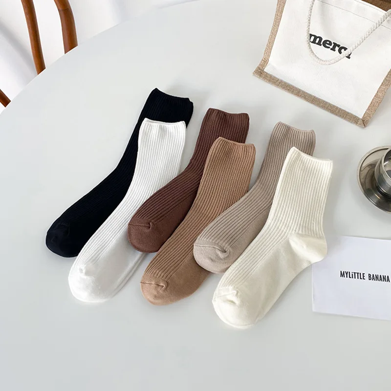 

Socks Female Autumn and Winter New Solid Color Coffee Color Mid-tube Socks College Style Simple Milk Tea Color Pile Socks