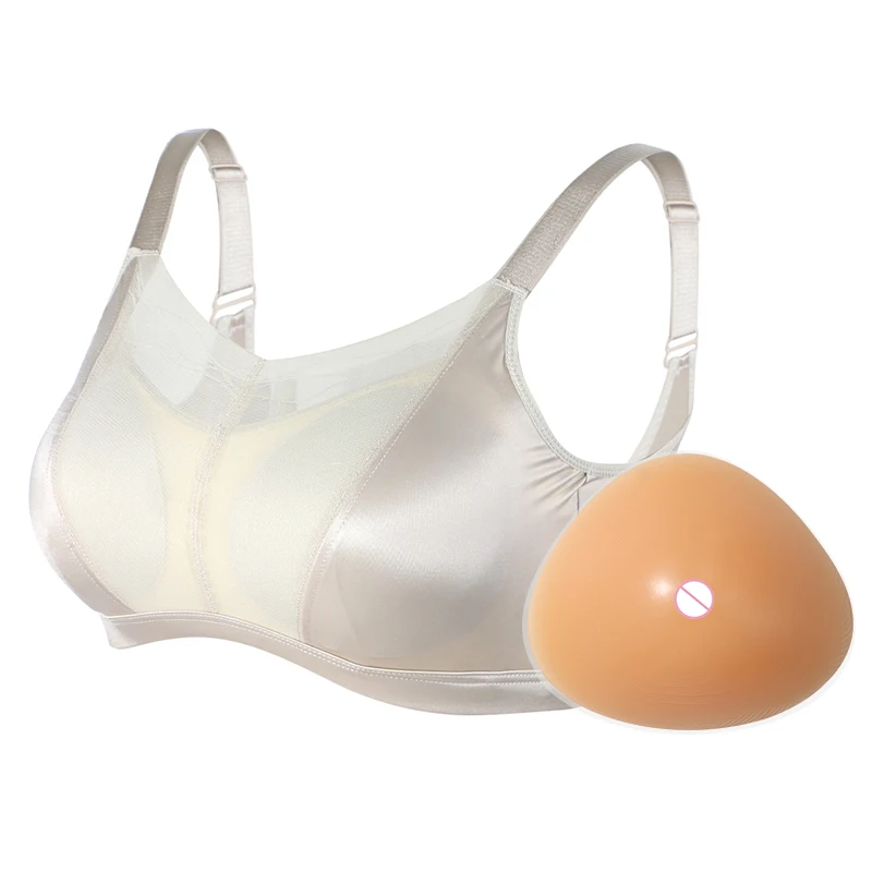 

2526 Women's Underwire Bra Silk Lining Material Seamless Thin Beauty Back Silicone Breast Forms Set - Natural Look Comfortable